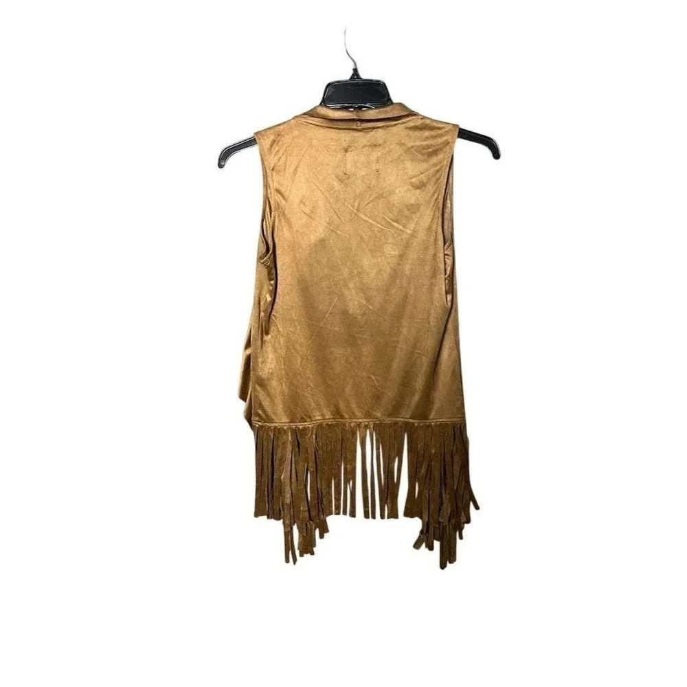 Love Tree Women's Brown Faux Suede Fringe Long Vest Western Boho‎ Hippie Small